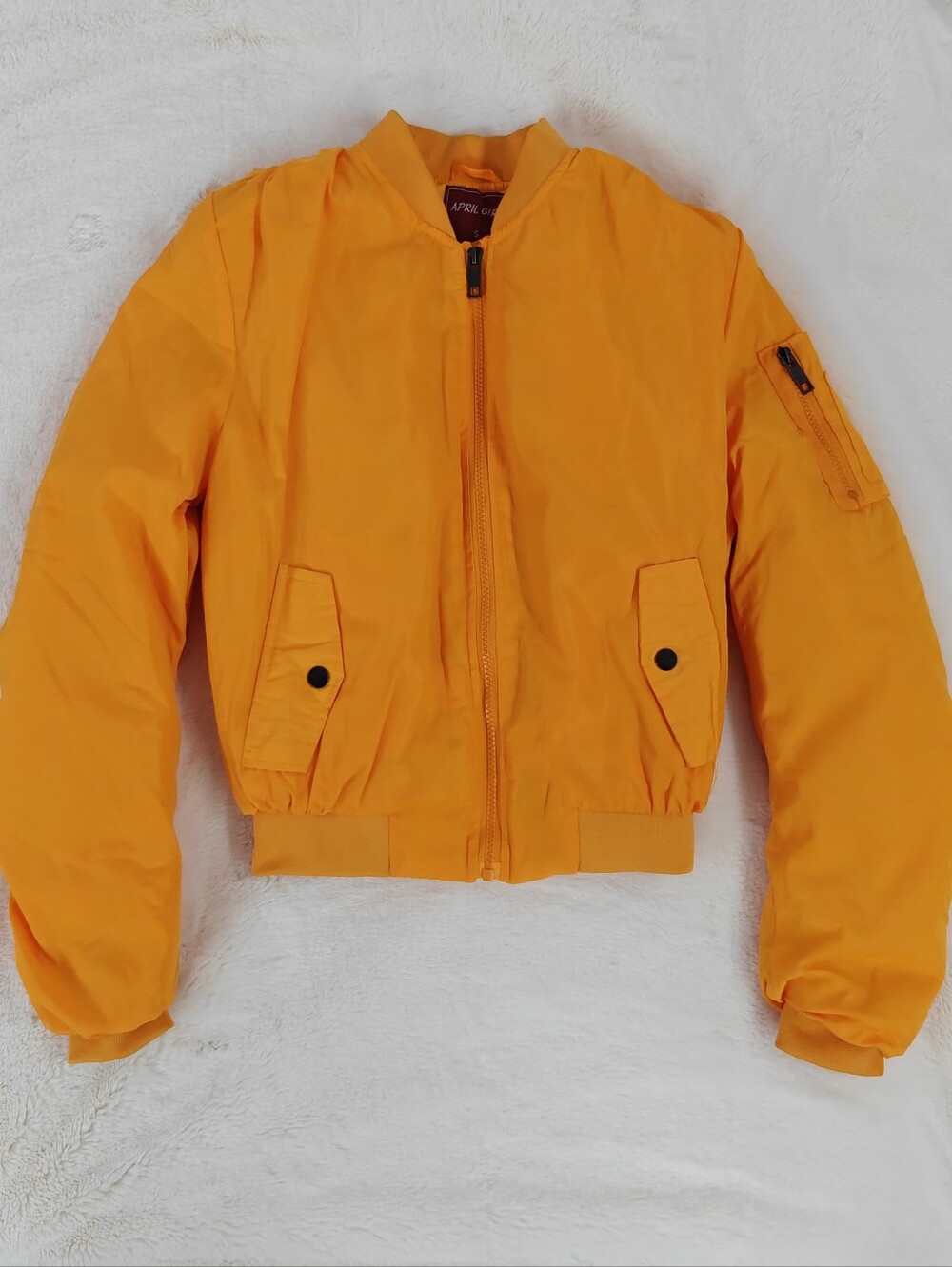 APRIL GIRL Bomber Jacket with Black Buttons S Orange